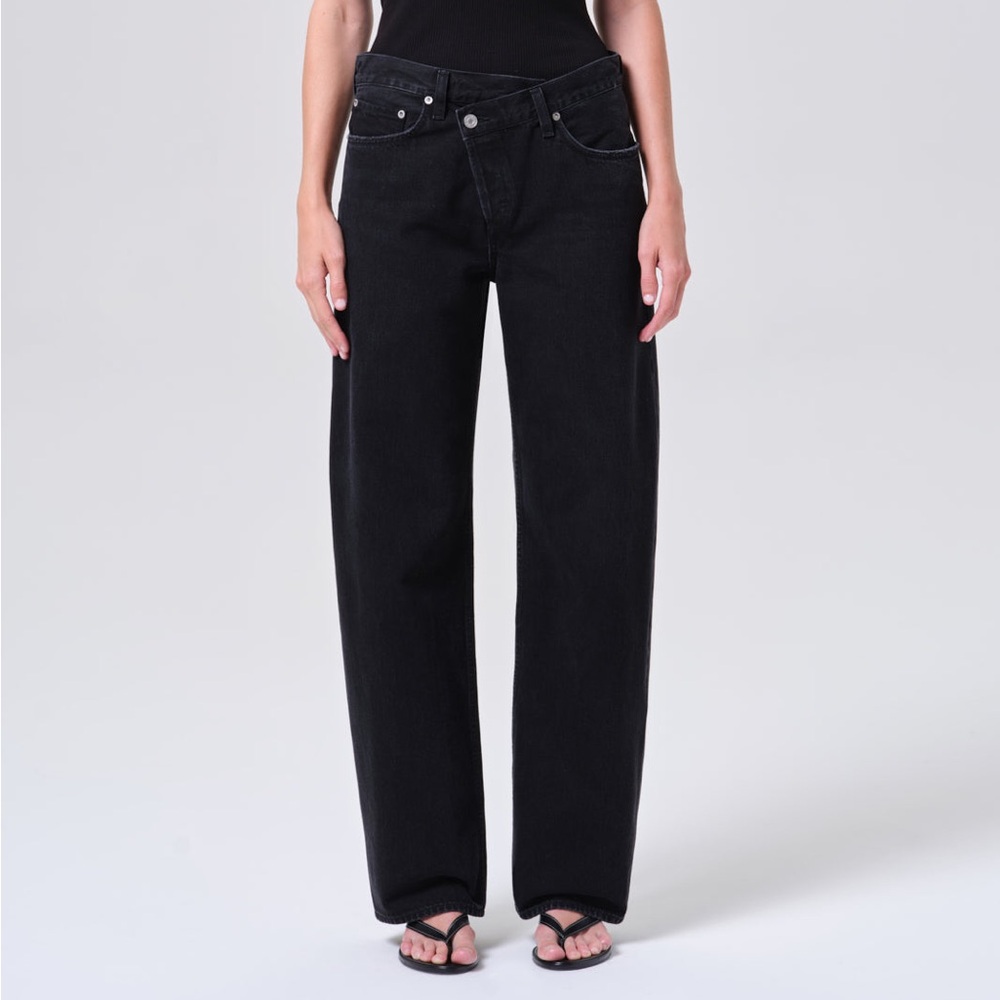 Agolde Arc Black Criss Cross Jean Weightless Denim Jeans In Weight Wash Charcoal